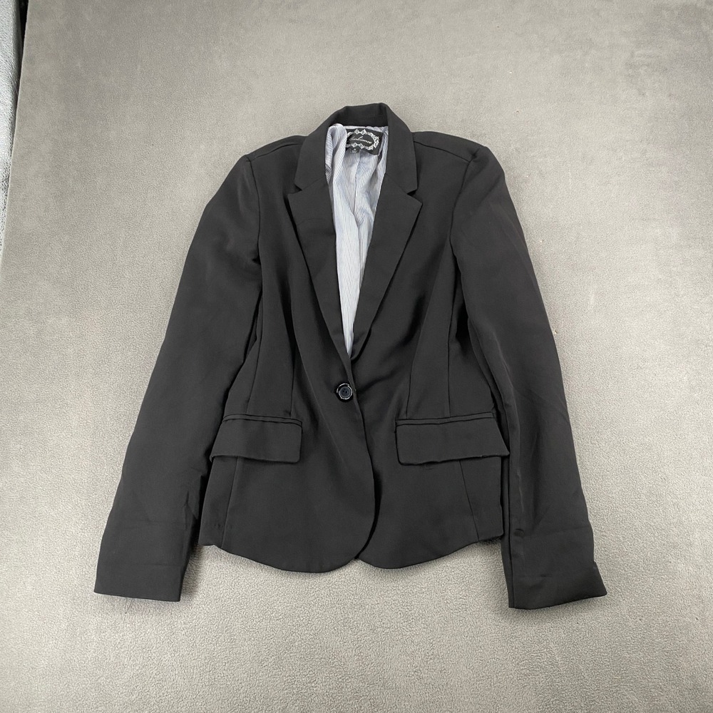 Ambiance Womens Black Single Button Blazer Jacket Pinstripe Lining Size M 61551